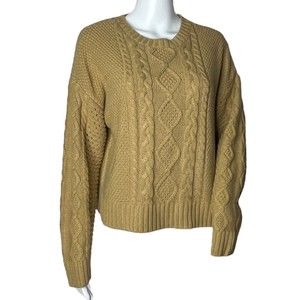 Sanctuary Women's Cable Knit Sweater Tan Crewneck Long Sleeve Cropped Size Large